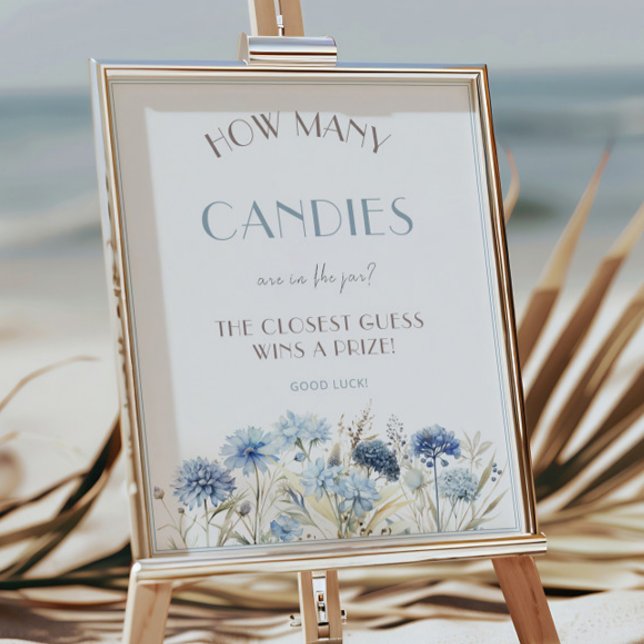 Poster Baby shower Fleur sauvage bleu Combien de bonbons  (Créateur téléchargé)