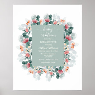 Poster Baby shower fleur sauvage bleu Dusty