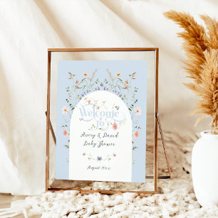 Poster Baby shower fleur sauvage Blue Boy Bloom