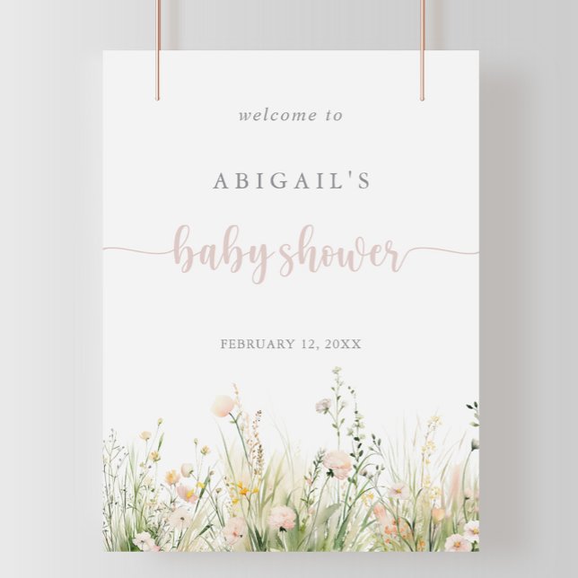 Poster Baby shower Fleur sauvage Boho verdoyant Bienvenue (Créateur téléchargé)