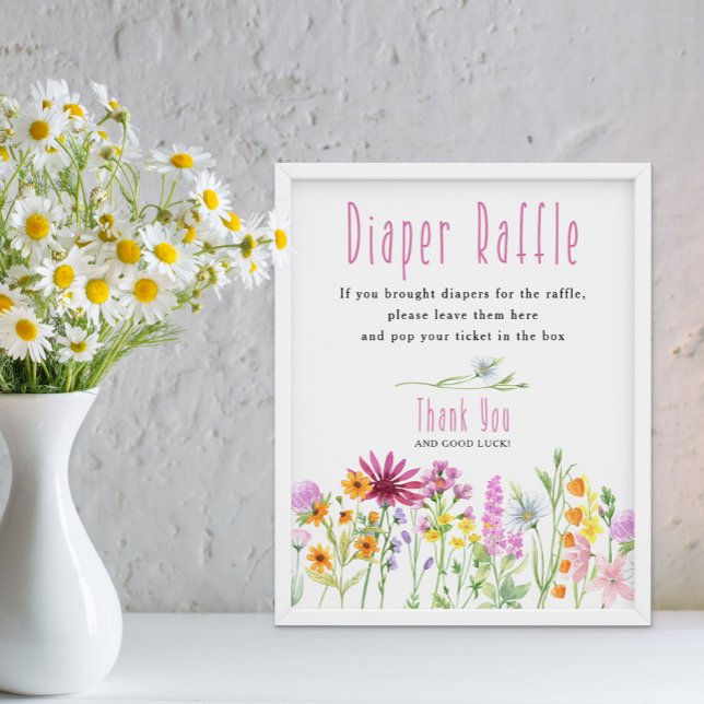 Poster Baby shower fleur sauvage de  de la couche de prai (Diaper Raffle baby shower game from my Wildflower Meadow Collection - order printed or digital file)