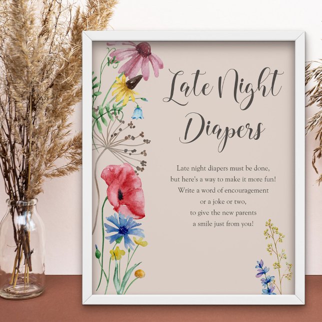 Poster Baby shower Fleur sauvage de Diapeurs de nuit (Late Night Diapers baby shower game sign from my Wildflower Charm collection)
