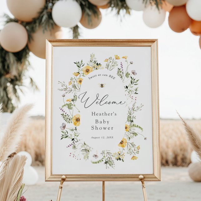 Poster Baby shower Fleur sauvage délicieux et abeille Bie (Créateur téléchargé)