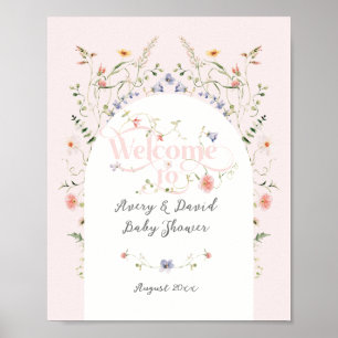 Poster Baby shower fleur sauvage Fille rose Fleur