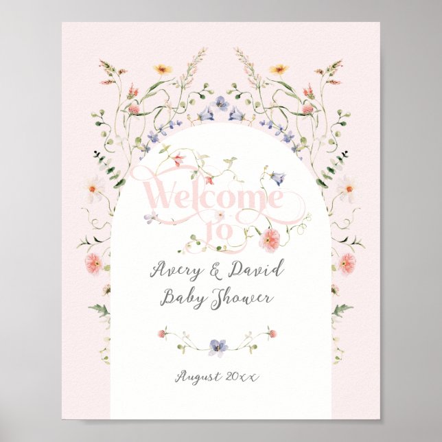 Poster Baby shower fleur sauvage Fille rose Fleur (Devant)