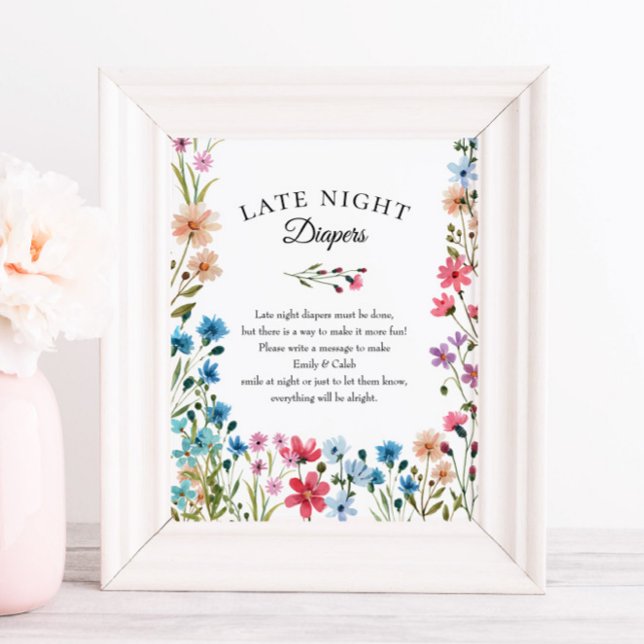 Poster Baby shower fleur sauvage Late Night Diapés Imprim (Créateur téléchargé)