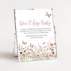 Poster Baby shower fleur sauvage papillon ne pas dire béb