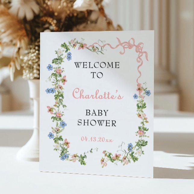 Poster Baby shower Fleur sauvage rose Bow (Créateur téléchargé)