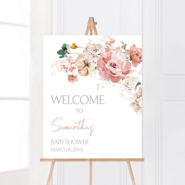 Poster Baby shower Fleur sauvage Spring Bienvenue (Summer Floral Baby Shower Welcome Sign)