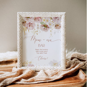 Poster Baby shower fleuri Boho Momosa bar