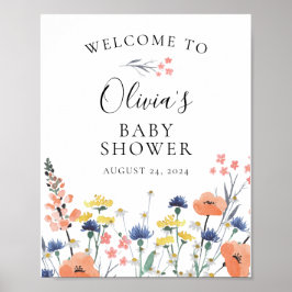 Poster baby shower fleuri fleur sauvage aquarelle Bienven