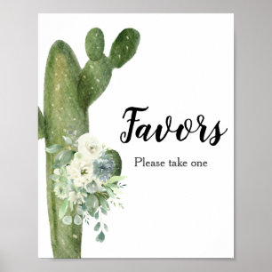 Poster Baby shower Fleurs blanches Cactus Symbole préféré