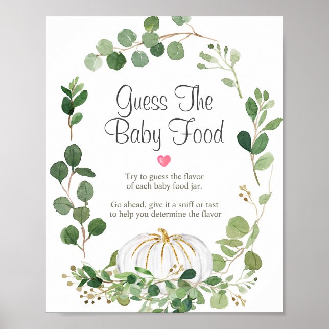 Poster Baby Shower Fleurs de Citrouille Devinez la Nourri (Devant)