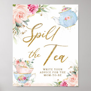 Poster Baby Shower Fleurs de Rosée Thème Tasse à Thé Spil
