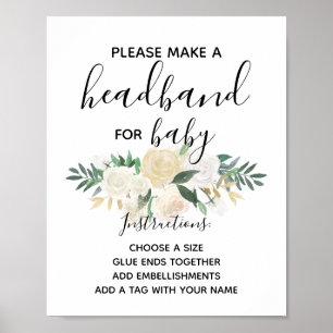 Poster Baby shower Fleurs Headband Station Activité