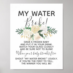 Poster Baby shower Fleurs Mon Eau Broke Jeu Signe