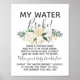 Poster Baby shower Fleurs Mon Eau Broke Jeu Signe