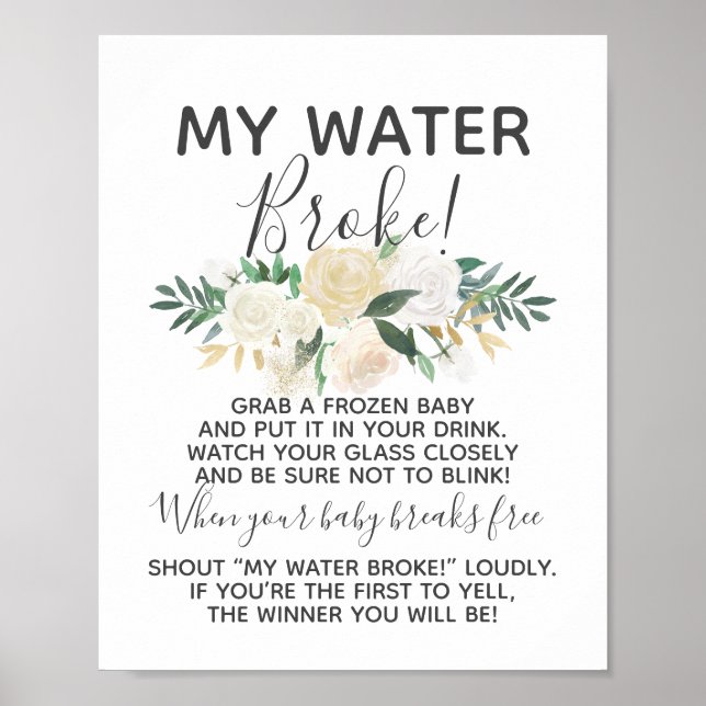 Poster Baby shower Fleurs Mon Eau Broke Jeu Signe (Devant)