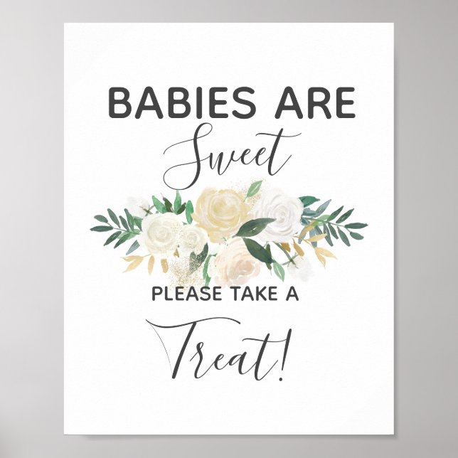 Poster Baby shower Fleurs Prendre un signe de traitement (Devant)