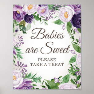 Poster Baby-Shower Fleurs Violettes Bébés Sucrés Prenez u