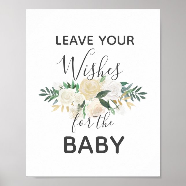 Poster Baby shower Fleurs Voeux pour bébé signe (Devant)