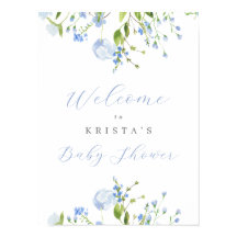 Baby shower Floral bleu clair Bienvenue
