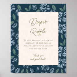 Poster Baby shower floral bleu marine 8x10 Déchets