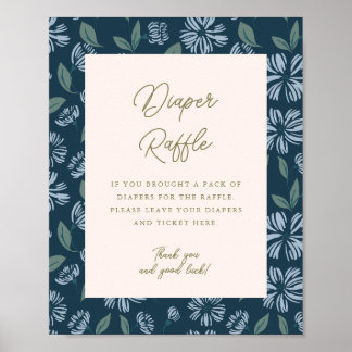 Poster Baby shower floral bleu marine 8x10 Déchets
