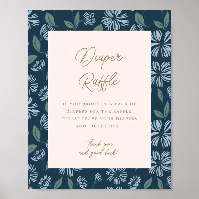 Poster Baby shower floral bleu marine 8x10 Déchets (Devant)