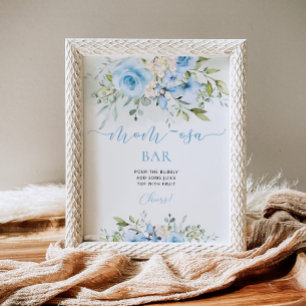 Poster Baby shower Floral bleu - panneau de bar maman-osa