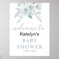 baby shower floral bleu poussiéreux panneau d'accu