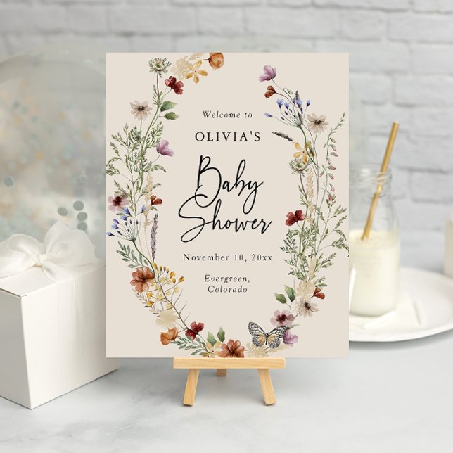 Poster Baby shower Floral Boho (Boho Wildflower Floral Baby Shower Poster by Painted Paperie
)