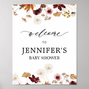 Poster Baby shower Floral Boho de la Bourgogne d'automne 