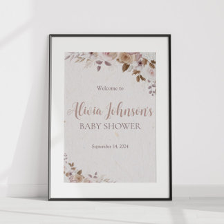 Poster Baby shower Floral Brown Boho