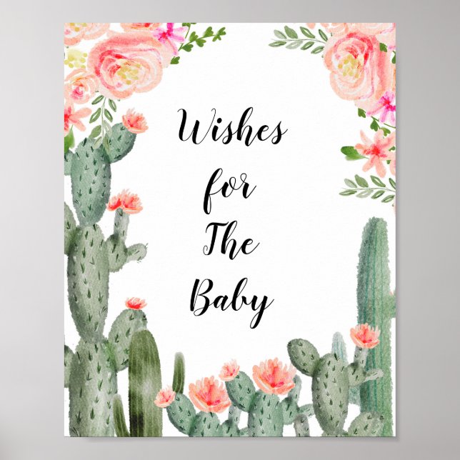 Poster Baby shower Floral Cactus Voeux pour bébé (Devant)