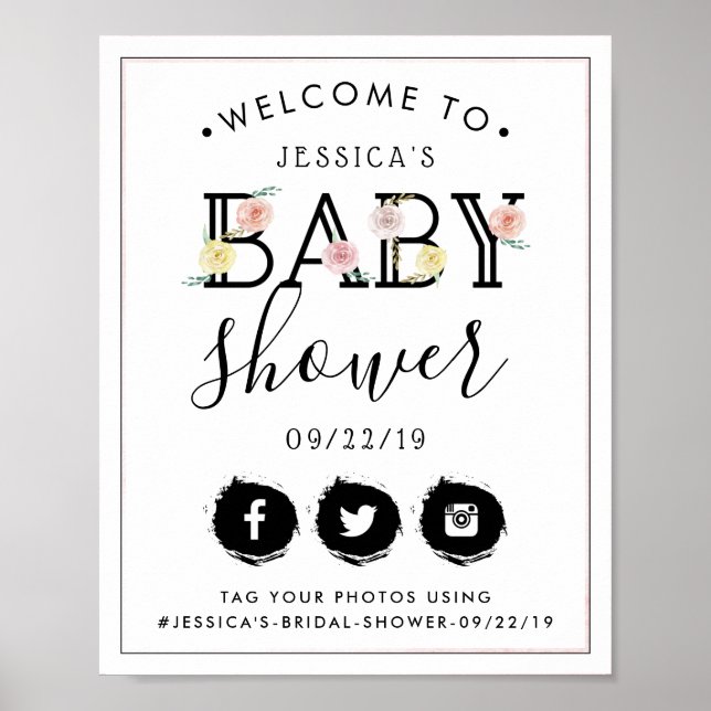 Poster Baby shower Floral Chic (Devant)