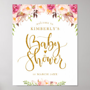 Poster baby shower floral clair panneau d'accueil
