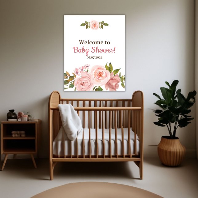 Poster Baby shower floral de couleur Rose clair (Blush Rose Watercolor Floral Baby Shower Poster)