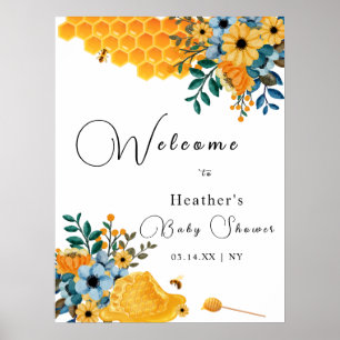 Poster Baby shower Floral de miel doux moderne Bienvenue