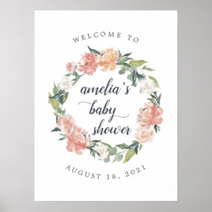 Poster Baby shower Floral de miété Bienvenue