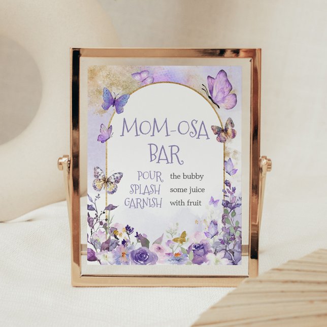 Poster Baby shower floral enchanté Maman Osa Bar (Enchanted Floral Butterfly Arch Baby Shower Mom Osa Bar Sign)