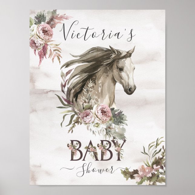 Poster Baby shower Floral Horse Ranch (Devant)