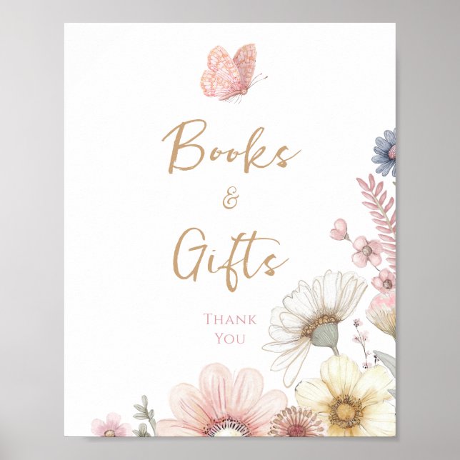 Poster Baby shower floral papillon (Devant)