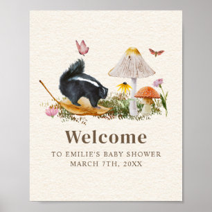 Poster Baby shower floral petit puant Skunk