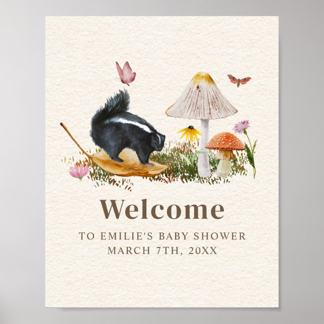 Poster Baby shower floral petit puant Skunk (Devant)