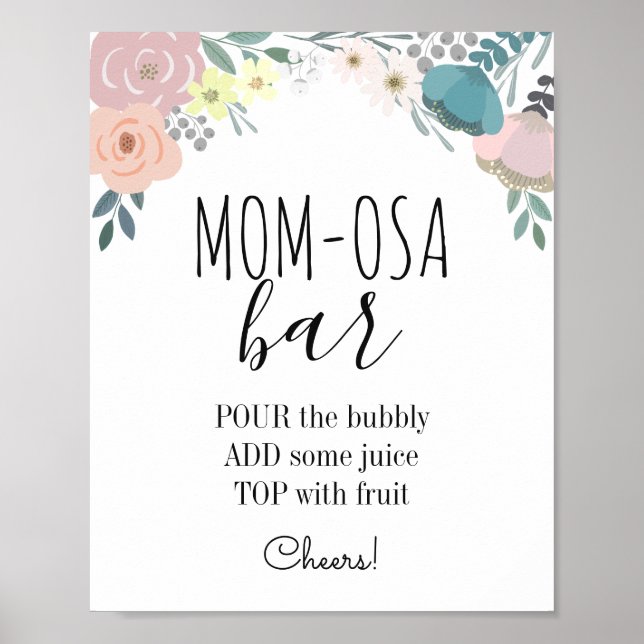 Poster Baby shower Floral Rose & Bleu - Bar Maman-osa (Devant)