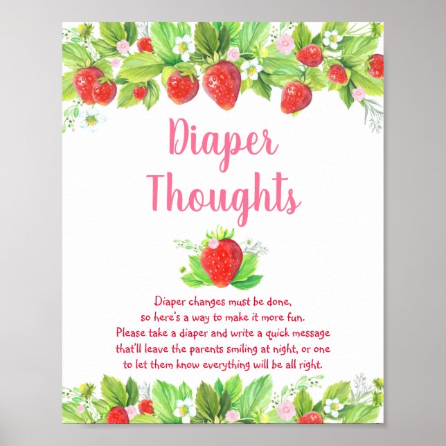 Poster Baby shower floral rose fraise Pensées de couche (Devant)