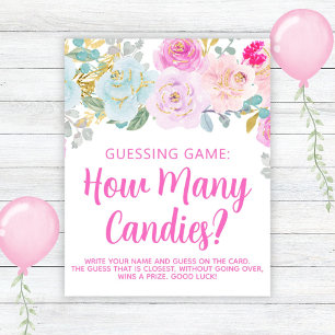 Poster Baby shower Floral Rose Guesser Jeu
