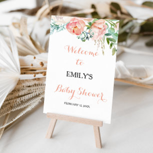 Poster Baby shower floral rose moderne et tropical Bienve