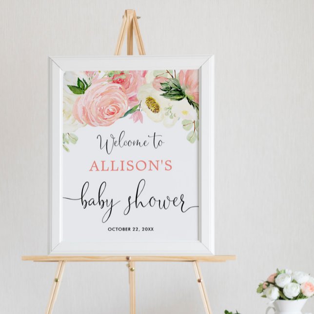 Poster Baby shower Floral rose or fille signe de bienvenu (Créateur téléchargé)